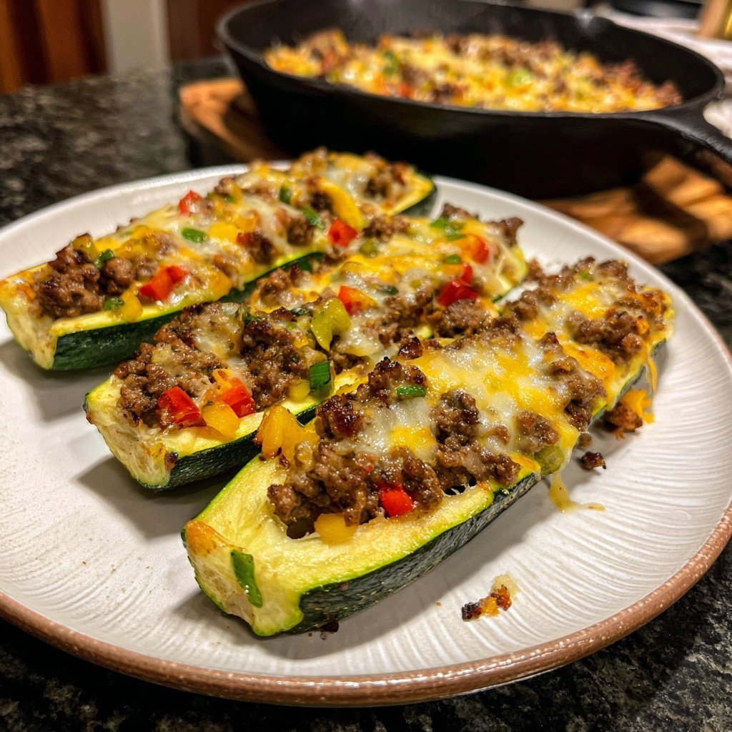 Beef And Veggie Stuffed Zucchini